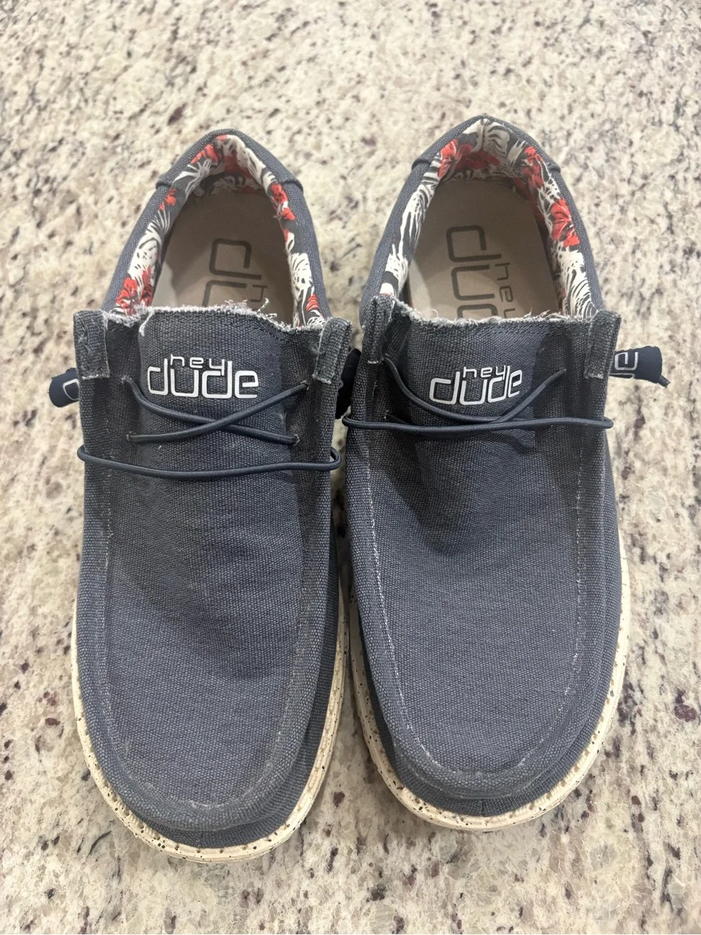 Hey Dude Men's Slip-On Loafers in Dark Gray with Floral Lining